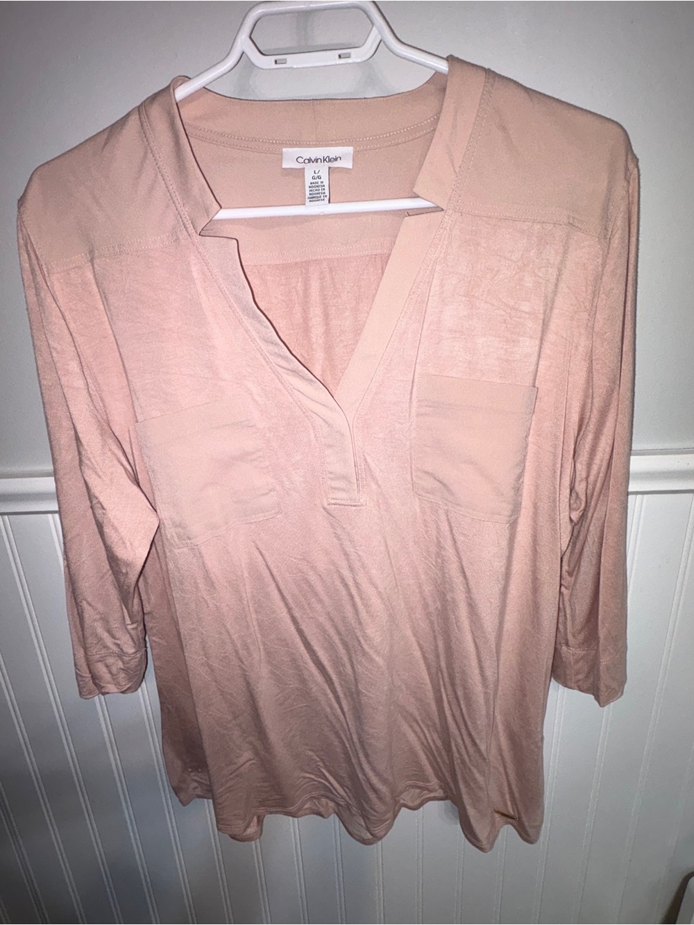 Calvin Klein Light Blush Pink V-Neck Pocket Tunic